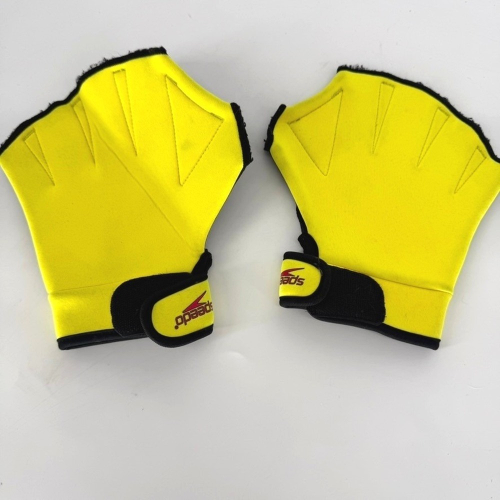 Speedo Swim Training Gloves Neon Yellow Black Webbed Resistance Medium RN54934